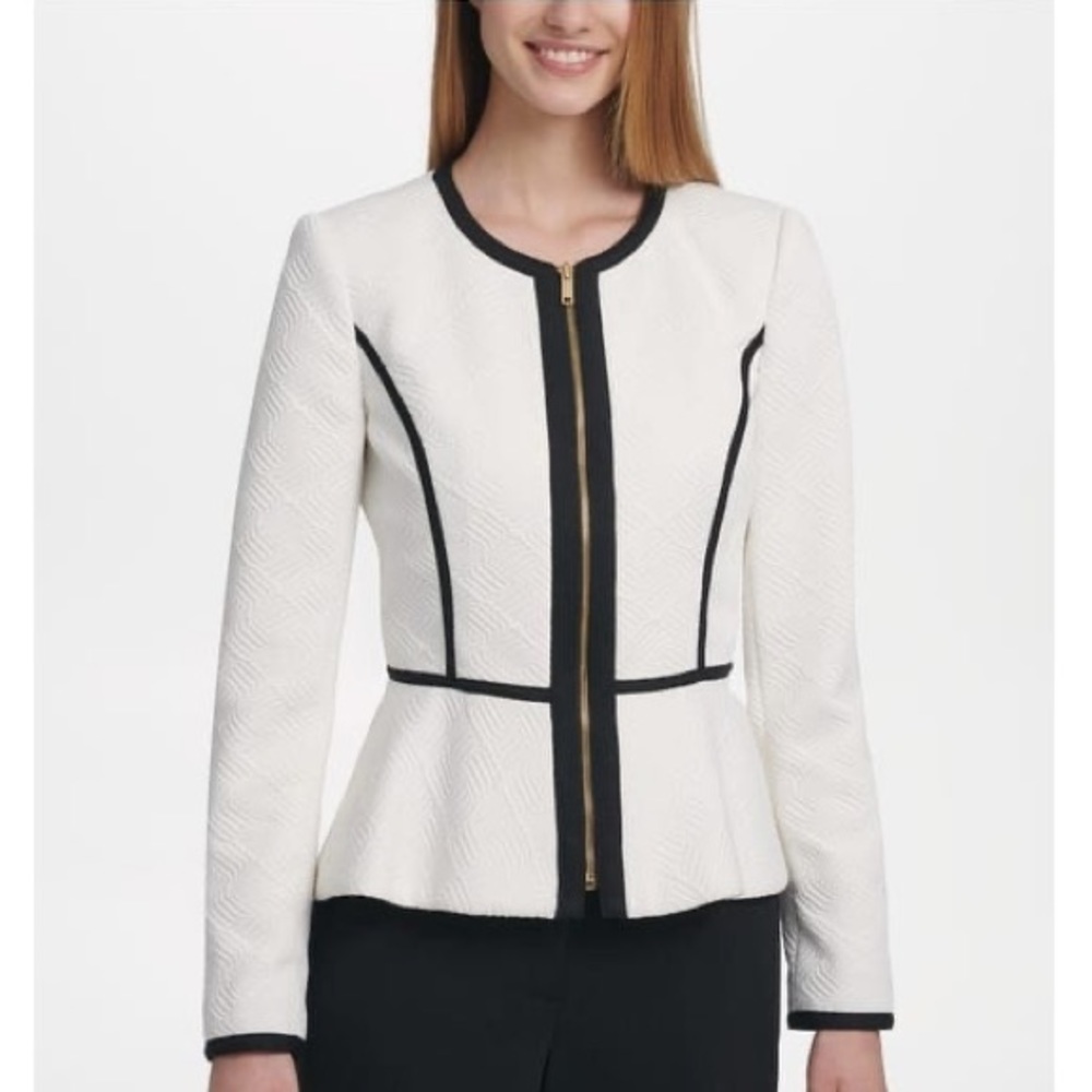 NWT DKNY Womens White Zip Up Work Jacket Size 14P